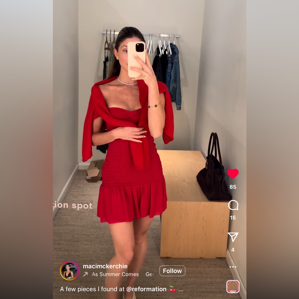 Reformation Janessa Red Ruched Mini Dress